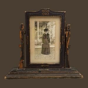 Antique Vintage Swivel Carved Wooden Frame Art Noveau Tilt Swing Art Deco